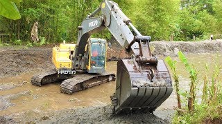 Excavator And Dozer Digging Pond Volvo EC210B Mitsubishi BD2GII [upl. by Scutt]