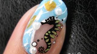 Konad Stamping Nail Art Tutorial  Seahorsee Ocean Beach Pearl Holiday Design M27 [upl. by Notnad]