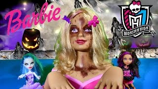 ZOMBIE BARBIE Makeup Tutorial BARBIE Styling Head Makeover MONSTER HIGH Dolls Halloween Walking Dead [upl. by Cannon882]