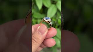 Natural unheated ceylon blue sapphire with natural diamonds on 18k gold ring [upl. by Airat190]