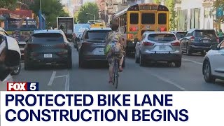 Construction begins on Bedford Avenue protected bike lane [upl. by Ahsaei]