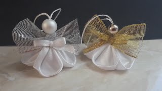 Kanzashi angel  Satin ribbon angel  Christmas ornaments  DIY Christmas angel [upl. by Carlisle]