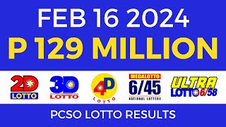 Lotto Result February 16 2024 9pm PCSO [upl. by Irrehs]