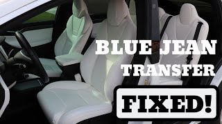 Tesla Vegan Leather White Seats  Blue Jeans Transfer FIXED [upl. by Ahsyas]