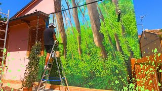 Trasformo la Facciata di una Casa in un Murales Epico di un Bosco [upl. by Lokcin]