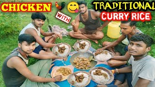 CHICKEN CURRY amp RICE WITH JUNGLE  जंगल में बनाया आदिवासियों की तरह मुर्गा भात Crazywalaboys [upl. by Cohla583]