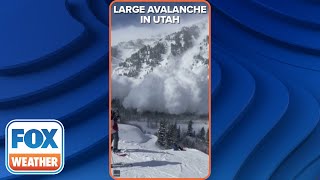 Large Avalanche Sends Giant Snow Cloud Over Skiers At Utah Resort [upl. by Ainahtan]