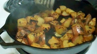 How To Make Cast Iron Skillet Taters 61512 [upl. by Jonette]