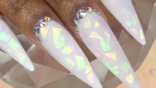 Acrylic Nails Tutorial  How To Encapsulated Nails with Nail Forms  Matte White Opal Nails [upl. by Nnairam]