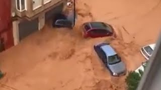 Chaos in Valencia Spain Thousands of homes and cars submerged by heavy flooding in UtielRequena [upl. by Lrat510]