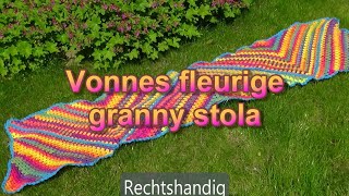 Haken  tutorial 546 Vonnes fleurige granny stola [upl. by Erica]