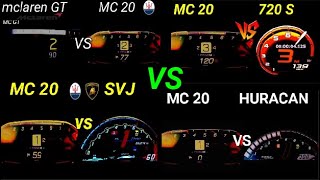 4 DRAGRACES Maserati MC20 vs Huracan vs aventador SVJ VS Mclaren 720s VS MCLAREN GT 0 300 kmh [upl. by Ileane]