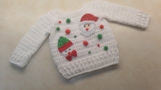 Easy Crochet Cute Baby Ugly Christmas Sweater 1218 months 1824 months TUTORIAL 356 [upl. by Sasnak272]