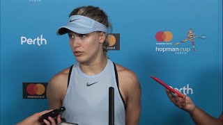 Eugenie Bouchard press conference RR  Mastercard Hopman Cup 2018 [upl. by Fesoy685]