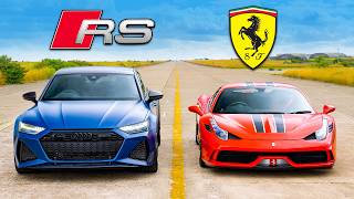 Ferrari 458 Speciale v Audi RS7 Performance DRAG RACE [upl. by Esidarap]