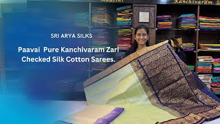 Navratri Saree Fest Beautiful Pure Kanchivaram Paavai Checked Silk Cotton Sarees 🌟 [upl. by Anilehs704]