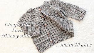 Chaquetita a crochet para niños y niñas paso a paso 1 a 2 años TEJIDOS FÁCIL chambritas o suéter [upl. by Idnem980]