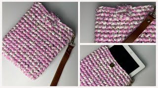 Funda Tejida para Tablet de Trapillo Pillo técnica Crochet t shit Yarn [upl. by Alaric]