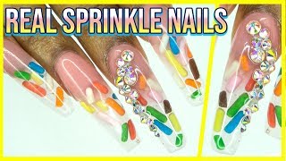 Acrylic Nails Tutorial  How To Encapsulated Nails Real Sprinkles  with Nail Forms [upl. by Nyrad588]