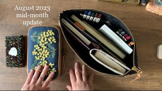 August 2023 MidMonth Update amp Current Standard Travelers Notebook Setup brief cat cameo [upl. by Lemart467]