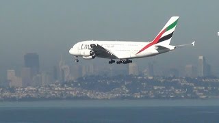 Emirates A380 beast dwarfs 737 while landing in San Francisco over the bay [upl. by Tiga]