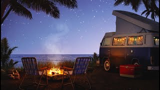 Campfire by the Sea Ambience  Crackling Fire Ocean Waves amp Crickets Sounds [upl. by Nytsirc]