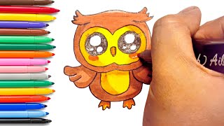 Simple Owl Drawing  Easy and Fun Drawing [upl. by Yeleak]