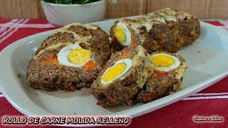 ROLLO DE CARNE MOLIDA RELLENO Delicioso y muy fácil de hecer [upl. by Aksehcnarf225]