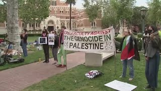 Campus antiwar protesters dig in as universities police take action [upl. by Kalagher]