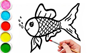 Cute Rainbow Fish Drawing Painting amp Coloring For Kids and Toddlers Kids Art [upl. by Warfore]