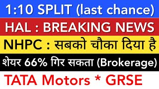 NHPC SHARE LATEST NEWS 🔥 HAL SHARE NEWS • GRSE • TATA MOTORS SHARE NEWS • STOCK MARKET INDIA [upl. by Lyontine]