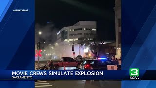 Video shows simulated explosion for Leonardo DiCaprio movie in Sacramento [upl. by Aerdnat]