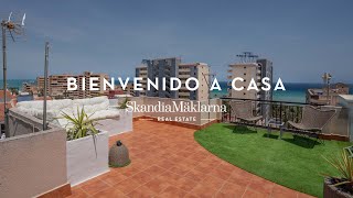 SOLD  Fresh sea view apartment with private roof terrace in La Mata  SkandiaMäklarna Torrevieja [upl. by Enilatan]