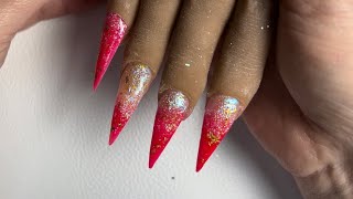 Birthday Nails Neon Pink Glitter Acrylic Nails Plus Nail Diary [upl. by Mines]