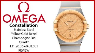 ▶ Omega Constellation Quartz Stainless SteelYellow Gold Champagne Dial 13120366008001  REVIEW [upl. by Ennaxor]