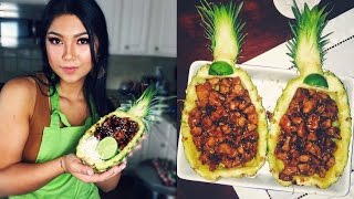 HOW TO MAKE TERIYAKI CHICKEN IN A PINEAPPLE BOWL [upl. by Osmen592]