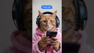 😺🎧🐾📱❤️ gingercat purring headphones pinkoutfit holding phone message iloveyou AI [upl. by Capp751]