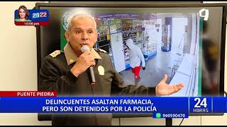 Puente Piedra policía frustra asalto a farmacia y captura a dos delincuentes [upl. by Oicnerolf]