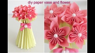 DIY Paper Flower Vase and Flower  Easy DIY  Paper Craft  Inspiration kidzone [upl. by Poucher]