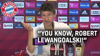 quotYou know Robert LewanGOALskiquot  Thomas Müller speaks English on international press talk [upl. by Auos]