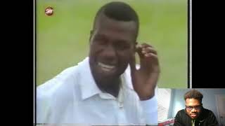 WOAH AMERICAN REACTS TO FAMOUS CRICKET FIGHT CURTLY AMBROSE VS STEVE WAUGH TRINIDAD 1995 REACTION [upl. by Groveman]