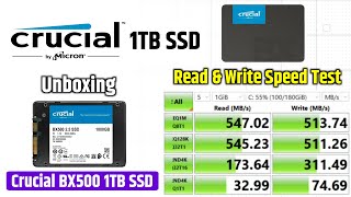 Crucial BX500 1TB SATA SSD Unboxing amp Actual Speed Test  Crucial SSD Read amp Write Speed Test [upl. by Wilinski]