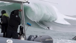 Visitors from all over the world flock to Mavericks as surfers brave massive waves [upl. by Aisenet846]