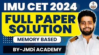 IMU CET Exam Solution 2024 by JMDi Academy  Maths  GS  Aptitude Physics  Chemistry [upl. by Johannessen]