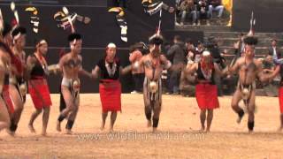 Phom Naga tribesmen dressed scantily and dancing merrily Nagaland [upl. by Romalda]