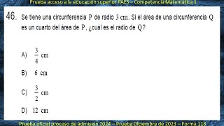 PAES Matemáticas  Pregunta 46  Prueba Proceso de admisión 2024  Rendida Diciembre 2023 [upl. by Hendrika19]