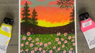 Most Beautiful Daisy Field in The Night  Acrylic Painting for Beginners [upl. by Eicak463]