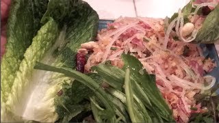 Cw Nana Crispy Fried Rice Salad ແໜມເຂົ້າ  Nam Khao [upl. by Britteny580]