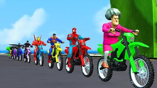 Game 5 Superhero vs spiderman vs hulk with Offroad motorbike racing challenge over obstacles funny [upl. by Lebasiram512]