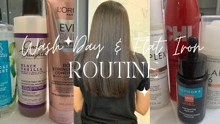 Relaxed Hair Wash Day  Flat Iron Routine Long Hair [upl. by Marbut362]